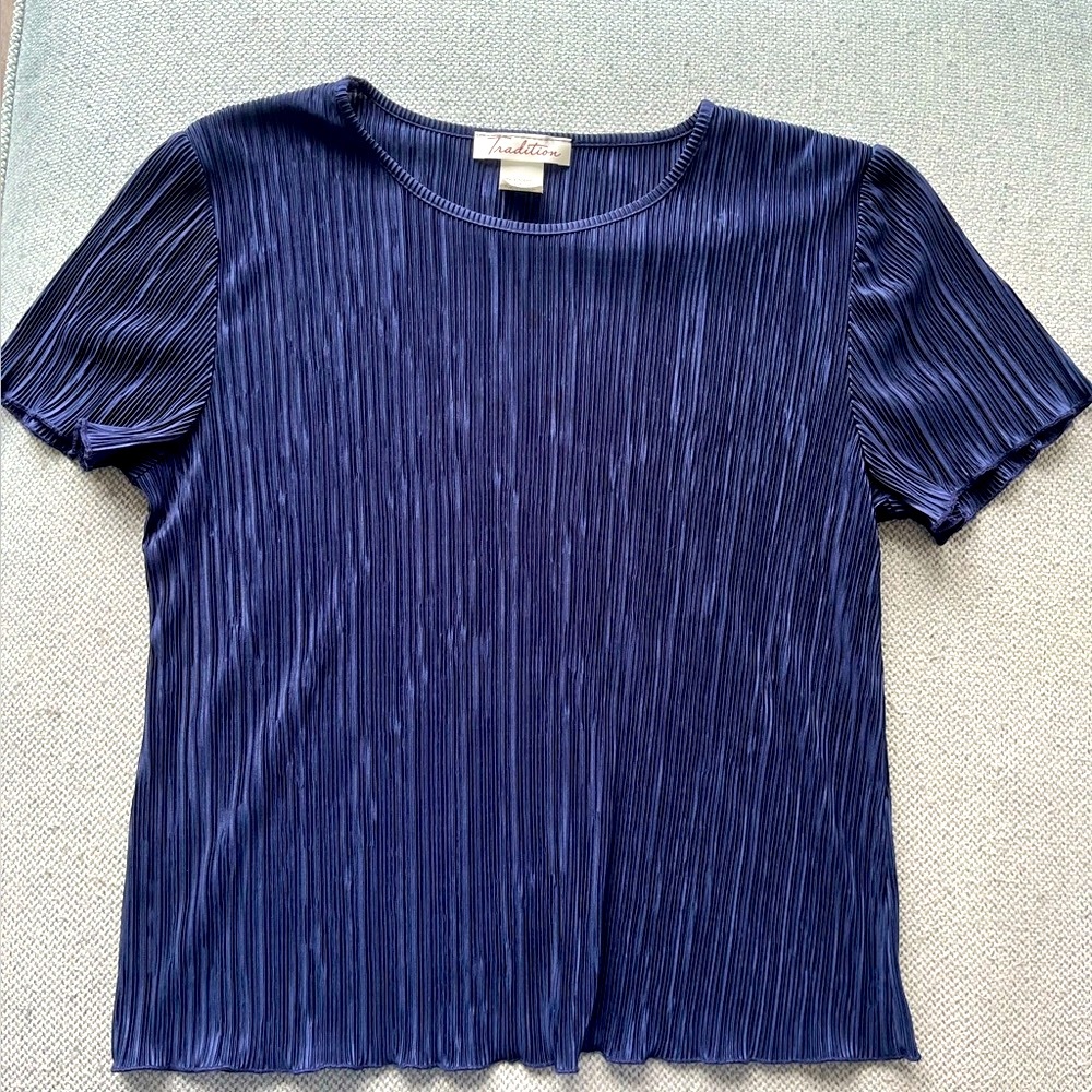 Vintage Navy blue pleated silky top Made in Canada